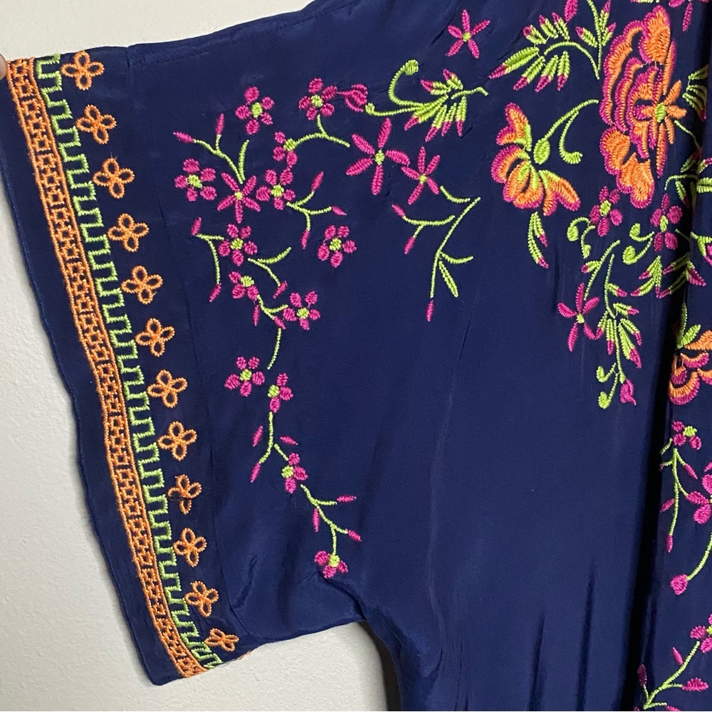 Chelsea & Theodore Open Front Kimono Women PL Navy Floral Embroidery Boho - Picture 2 of 10